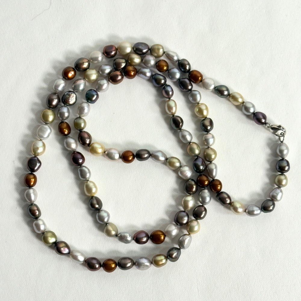 Honora Pearl Necklace Multi-Color Baroque 36" Sterling Silver 925 Clasp Knotted